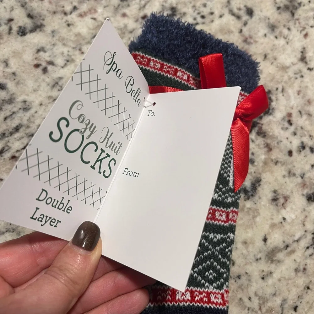 Spa Bella Cozy Knit Socks Womens Green Red Aloe Vera Infused Fair Isle Thermal‎